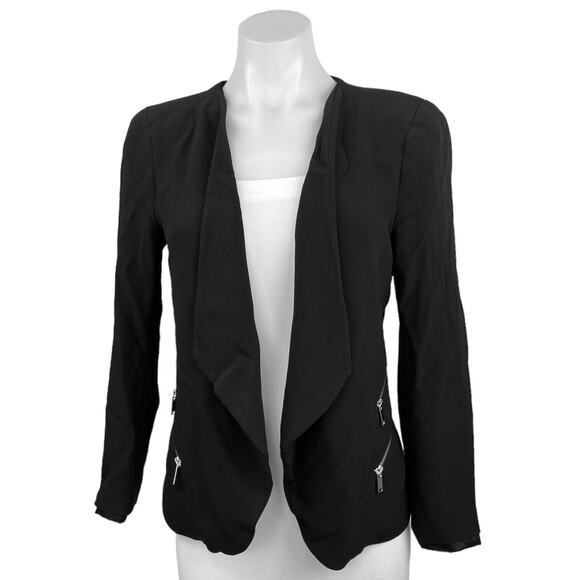 Zara Woman Black Open Front Pockets Business Career Office Blazer Coat Jacket M - Picture 1 of 4